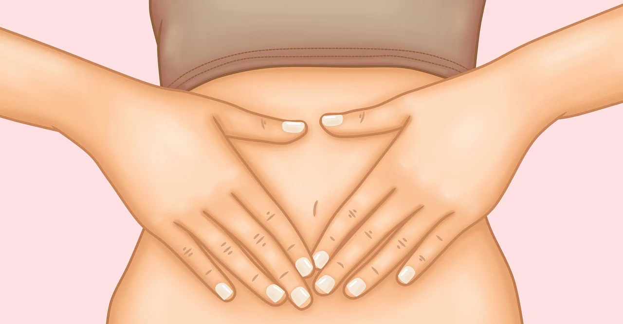 Illustration of hands massaging belly to promote fat burning during sleep
